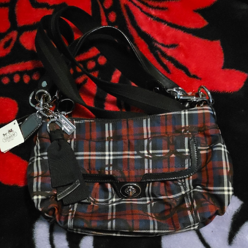Coach Tartan Shoulder Bag - Red, Black, and Blue